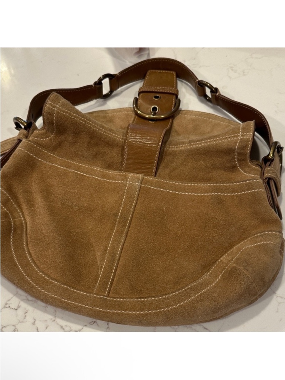 Coach SoHO Y2K Tan Suede Hobo Shoulder Bag with Buckle Detail - Picture 5 of 7